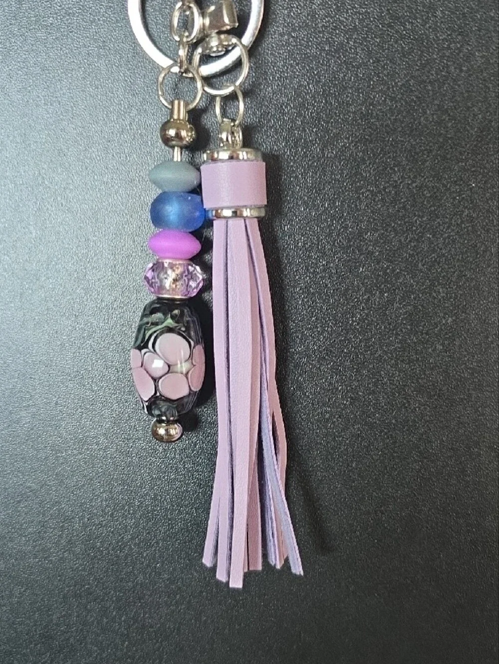 Stylish Pink Tassel Bag Charm/Keychain with Beaded Charm